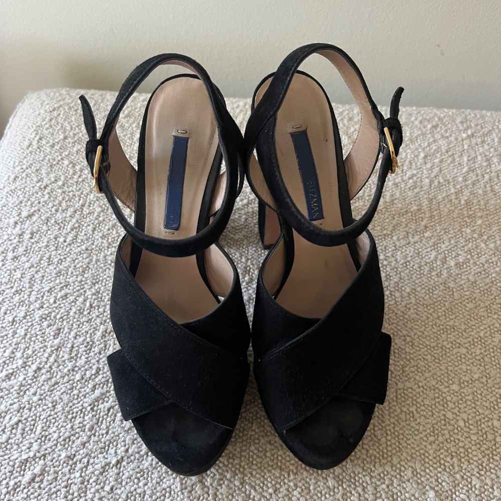 STUART Weitzman, black suede platform sandals - Picture 4 of 7